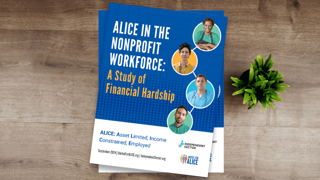 "ALICE in the Nonprofit Workforce: A Study of Financial Hardship" report cover