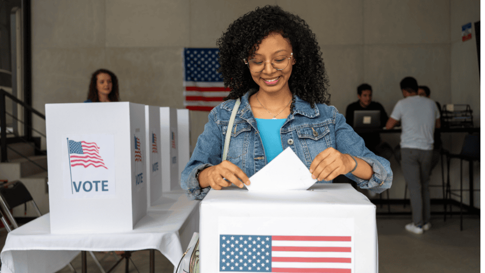 A young woman votes on Election Day.